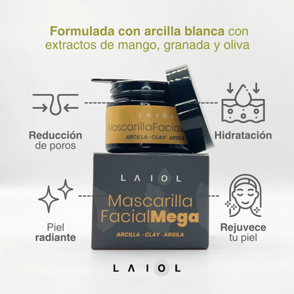 LAIOL BIOCOSMETICS MEGA Mascarilla facial de arcilla rejuvenece, hidrata y reduce poros mascarilla para pieles sensibles