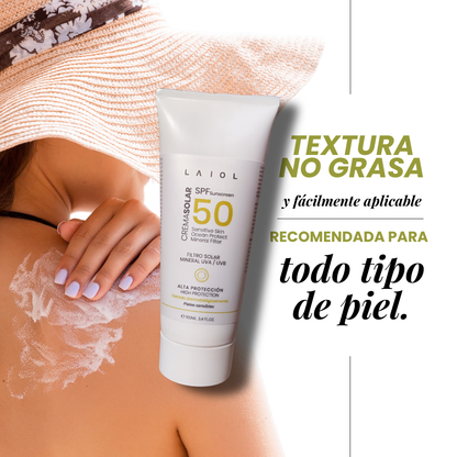 Crema solar corporal SPF50 alta protección para pieles sensibles con filtros minerales vegana, biodegradable,  100 ml