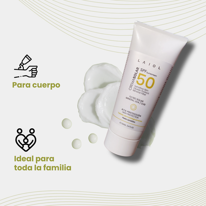 Crema solar corporal SPF50 alta protección para pieles sensibles con filtros minerales vegana, biodegradable,  100 ml