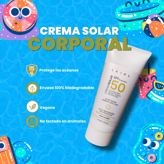 Crema solar corporal SPF50 alta protección para pieles sensibles con filtros minerales vegana, biodegradable,  100 ml