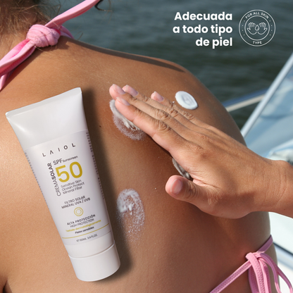 Crema solar corporal SPF50 alta protección para pieles sensibles con filtros minerales vegana, biodegradable,  100 ml