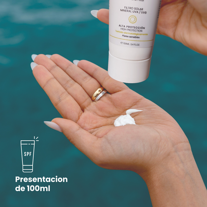 Crema solar corporal SPF50 alta protección para pieles sensibles con filtros minerales vegana, biodegradable,  100 ml